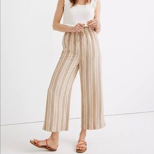 Madewell Wide Leg Smocked Huston Pull-On Crop Pants in Stripe